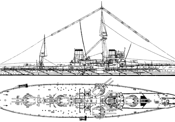 Боевой корабль HMS Dreadnought 1905 [Battleship] - чертежи, габариты, рисунки